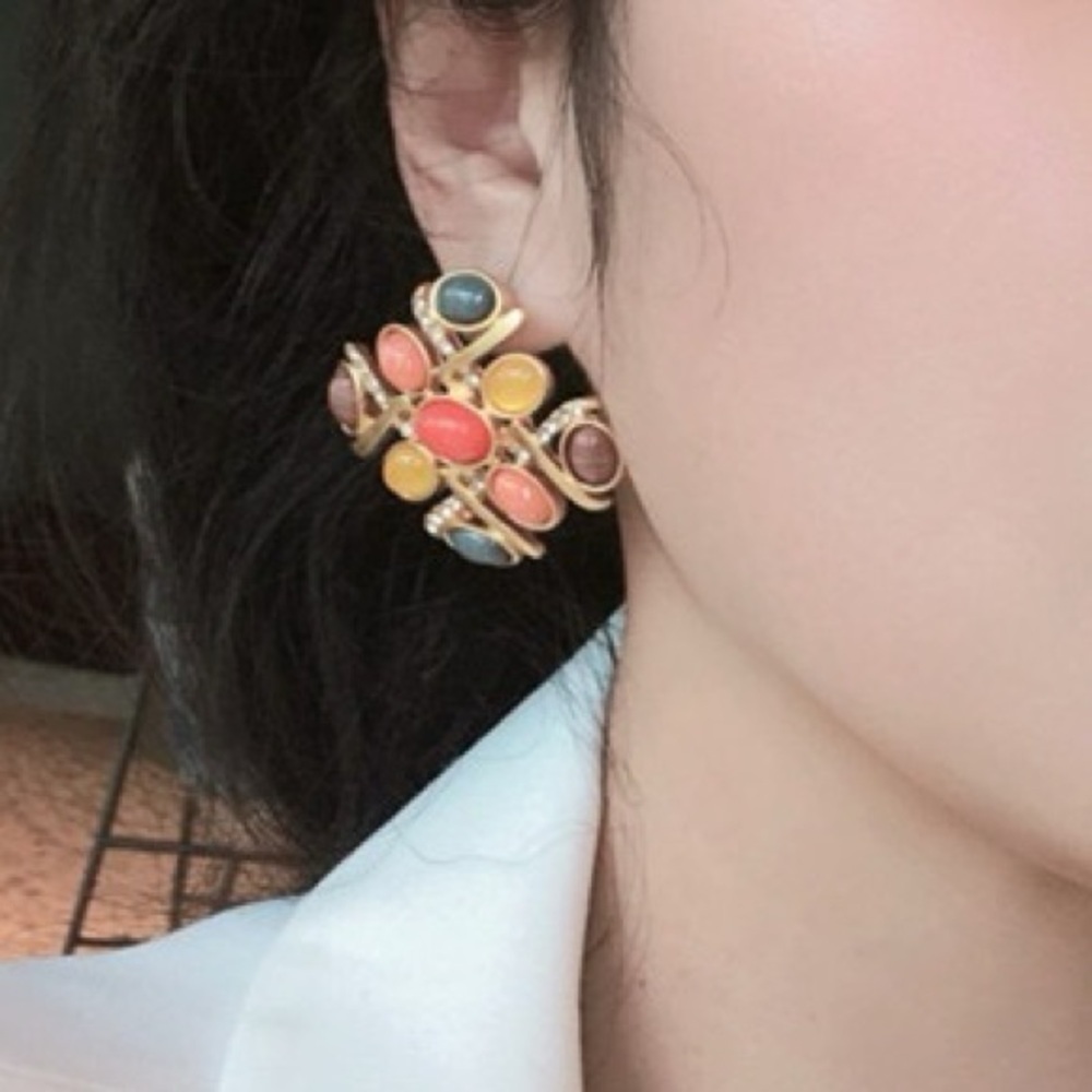Colorful Gemstone Statement Earrings - Picture 3 of 5